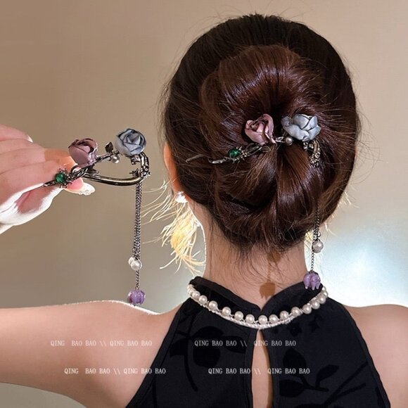 High-end ancient style hairpin back of the head clip head ornament - Picture 3 of 6